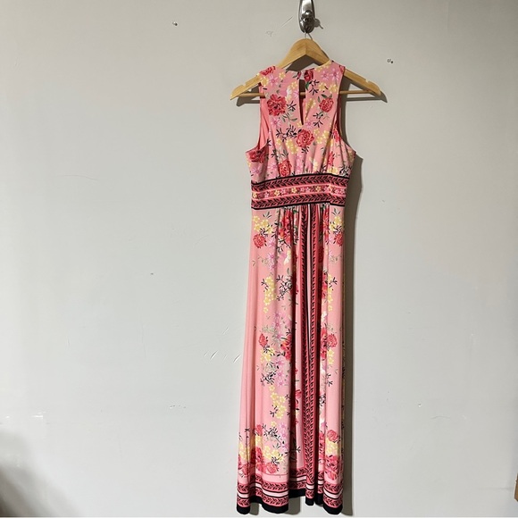 London Style Pink Floral Maxi Dress Sleeveless Size 6 Stretchy Pre-Owned - Picture 2 of 7